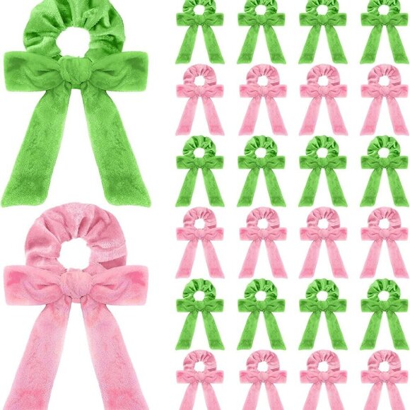 Pink Green Velvet Hair Scrunchies 24 Pack for Women Girls Versatile Styles main image 6